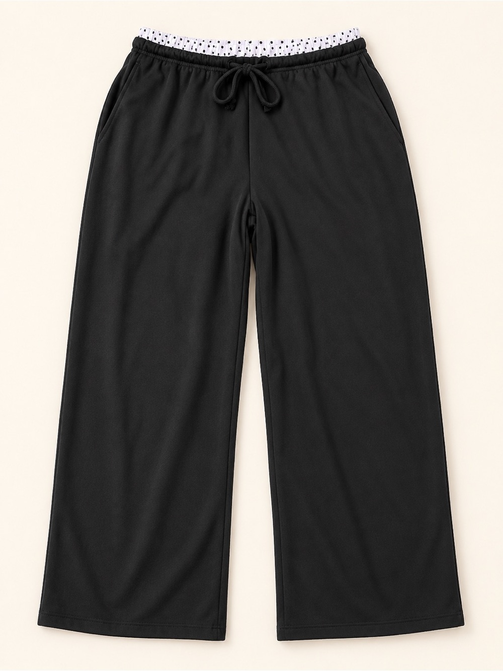 Comfort Wide-Leg Black Pajama Pants with Drawstring